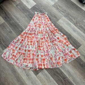 MISA Los Angeles Floral Tiered Maxi Skirt S Boho Smocked Waist Flowy Resort Vaca